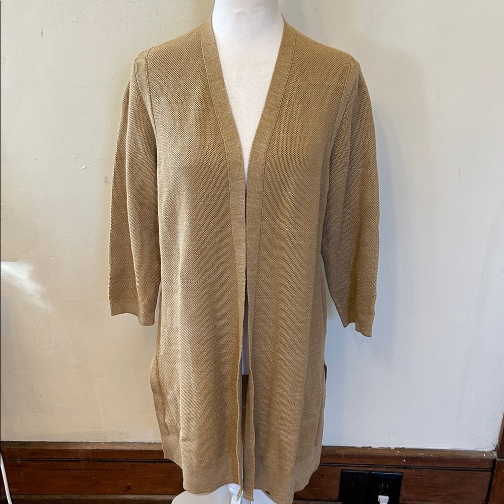 Talbots Women's Tan Gold shimmer Open-Front Sweater Size LP EUC